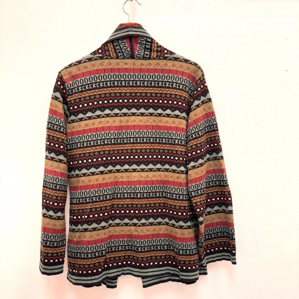 Two Star Dog Aztec Navajo Print Open Front Knit Cardigan Pima Cotton Boho Medium